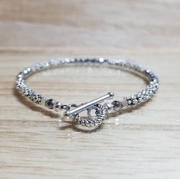 Beaded Two Tone Hematite Gemstone Bracelet - Picture 4 of 6